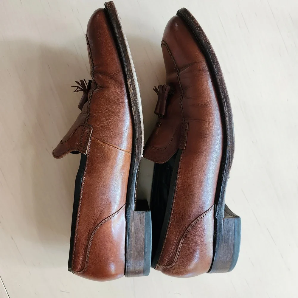 Vintage Florsheim Imperial Tassel Loafers Mens 10 USA Leather Cognac Brown